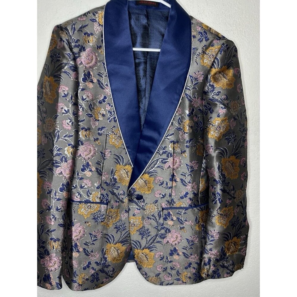 Insomnia Metallic Floral Blue Multi One Button Jacket Blazer Size XS